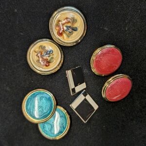 Colorful Vintage Enamel Button Earring Bundle Pierced